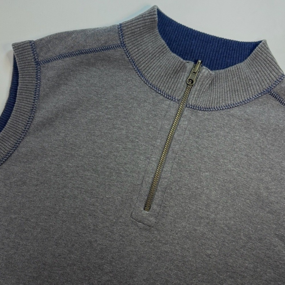 Horn Legend Reversible Quarter Zip Vest Gray Navy Blue 100% Cotton Mens Large